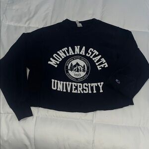 Montana State University Champion Black Crewneck Sweatshirt Cropped Womans